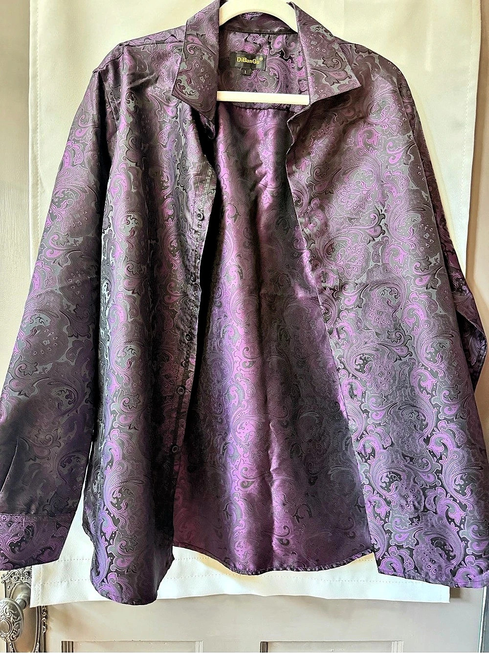 DiBaNge Men's Paisley Dress Shirt in Purple
